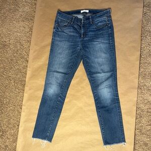 Blue Skinny Jeans with Tapered Fit and Faded Details